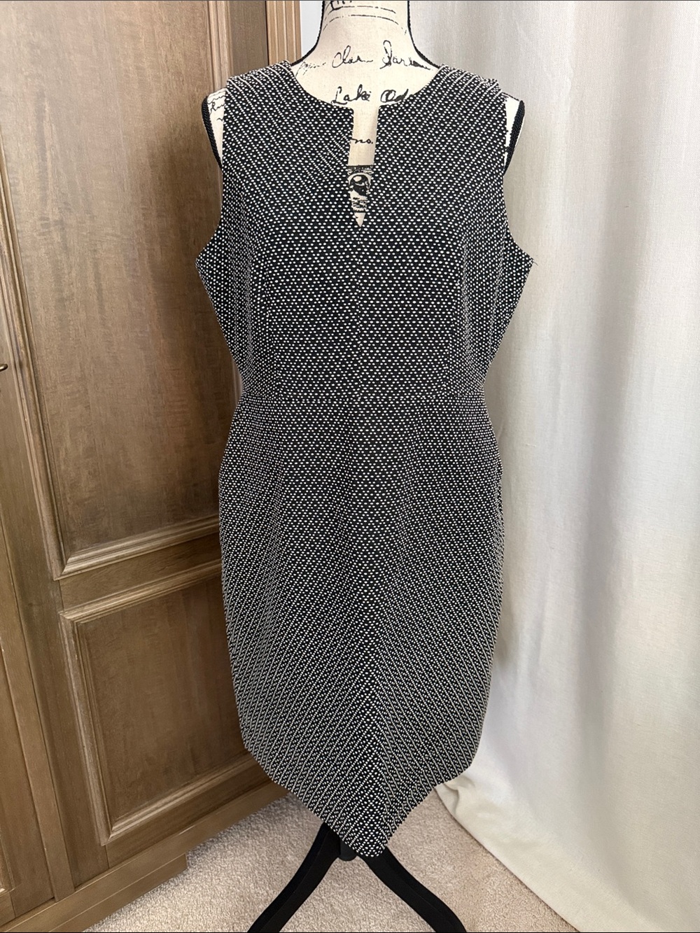Classic Black and White Sleeveless Sheath Dress